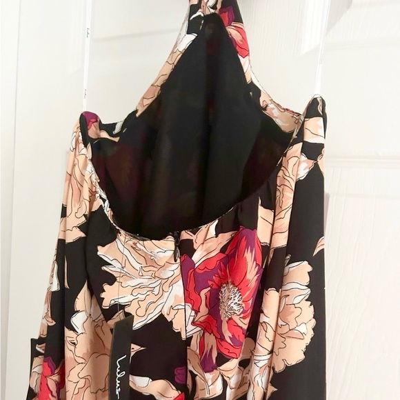 NWT Lulus Midsummer Moment Black Floral Print Cutout Halter Maxi Dress Medium - Picture 10 of 11